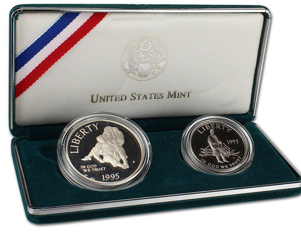 1995 Civil War Proof Commemorative 2 Coin Set 90% Silver & Clad OGP