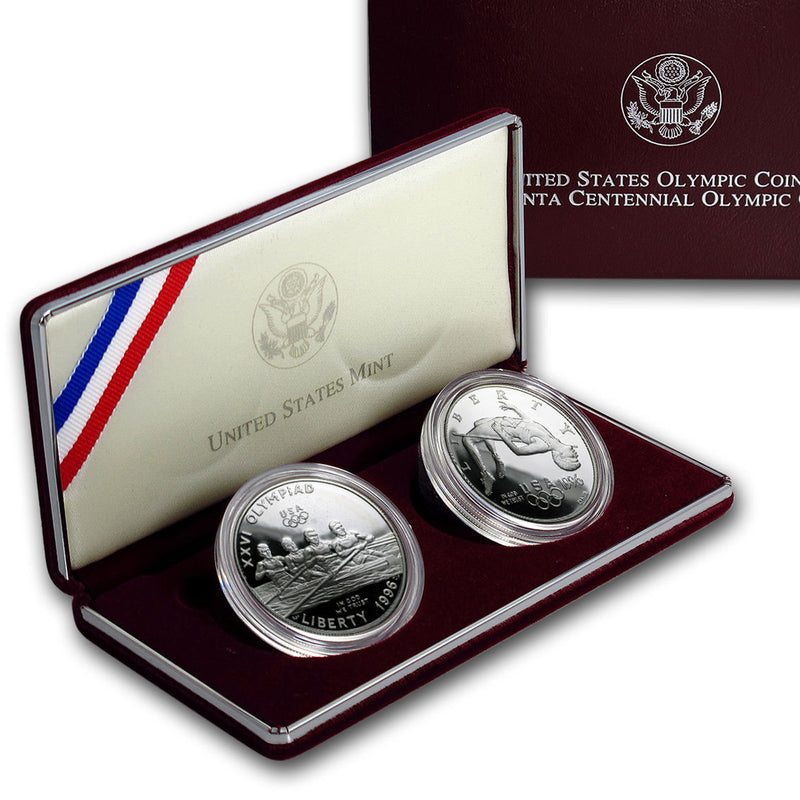 1996 Olympic Rowing & High Jump Proof Commemorative 2 Coin Set 90% Silver OGP