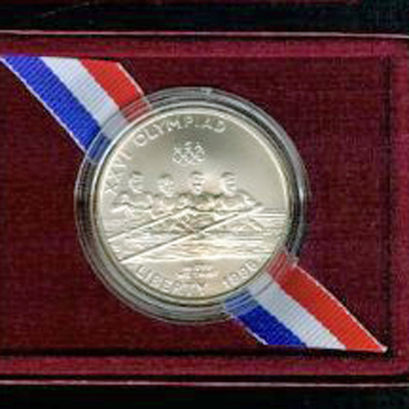 1996-D Olympic Rowing Uncirculated Commemorative Dollar 90% Silver OGP