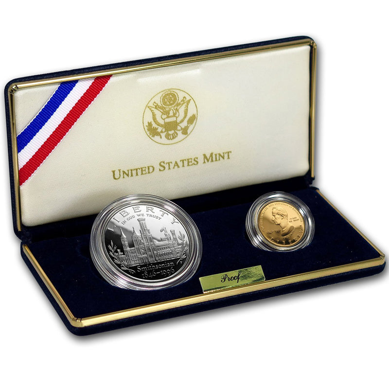 1996 Smithsonian Proof Commemorative 2 Coin Set 90% Silver & Gold OGP