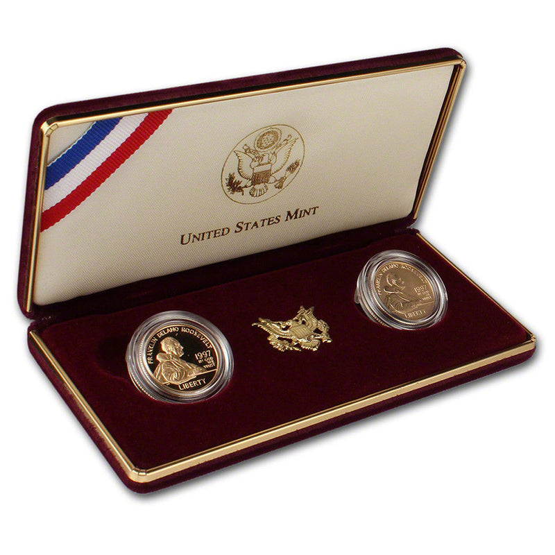 1997 F Roosevelt $5 Gold Proof & Uncirculated Commemorative 2 Coin Set Gold OGP