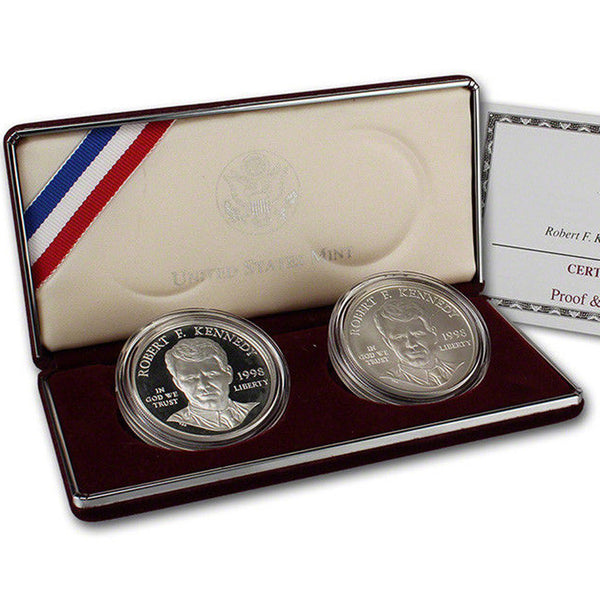 1998 Kennedy Uncirculated Commemorative 2 Coin Set 90% Silver & Clad OGP