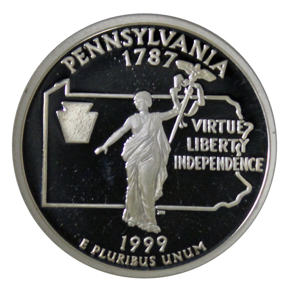 1999 S State Quarter Pennsylvania Gem Deep Cameo Proof 90% Silver
