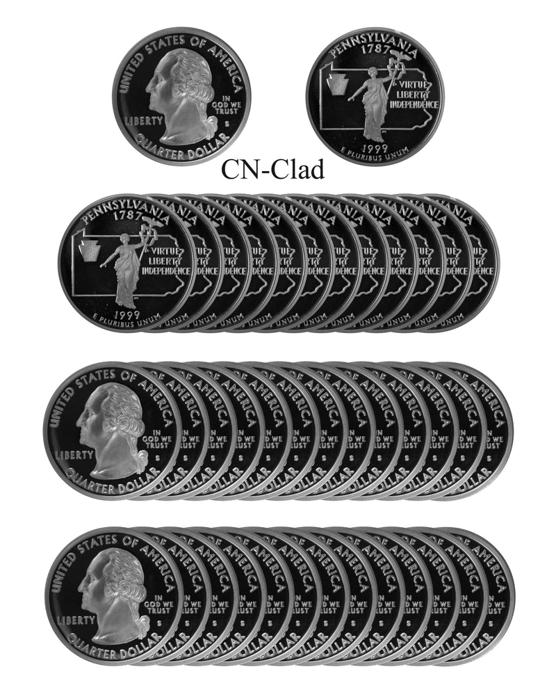 1999 S Pennsylvania State Quarter Proof Roll CN-Clad (40 Coins)