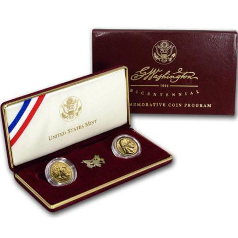 1999 Washington $5 Gold Proof & Uncirculated Commemorative 2 Coin Set Gold OGP