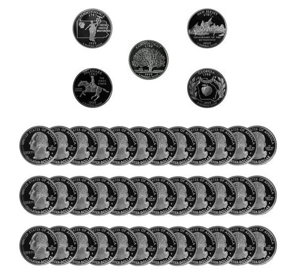 1999 S State Quarter Proof Roll Gem Deep Cameo 90% Silver (40 Coins)