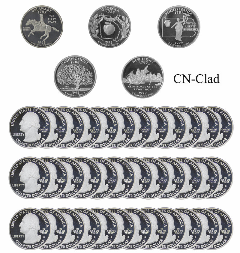 1999 S State Quarter Gem Deep Cameo Proof Roll CN-Clad (40 Coins)