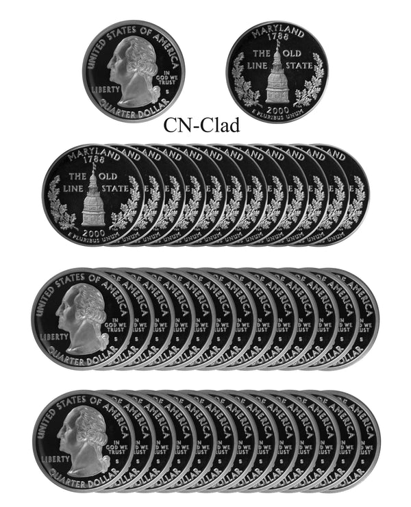 2000 S Maryland State Quarter Proof Roll CN-Clad (40 Coins)