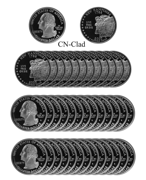 2000 S New Hampshire State Quarter Proof Roll CN-Clad (40 Coins)