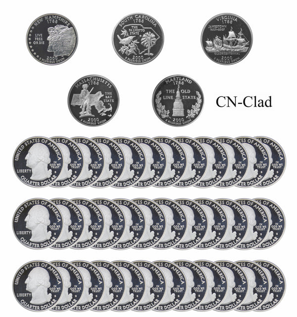 2000 S State Quarter Gem Deep Cameo Proof Roll CN-Clad (40 Coins)