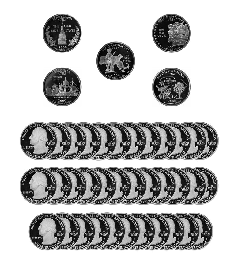 2000 S State Quarter Proof Roll Gem Deep Cameo 90% Silver (40 Coins)