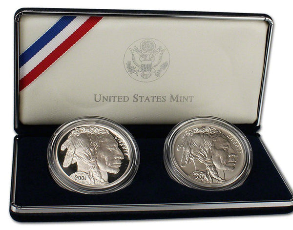 2001 Buffalo Dollars Proof & Uncirculated Commemorative 2 Coin Set 90% Silver OGP