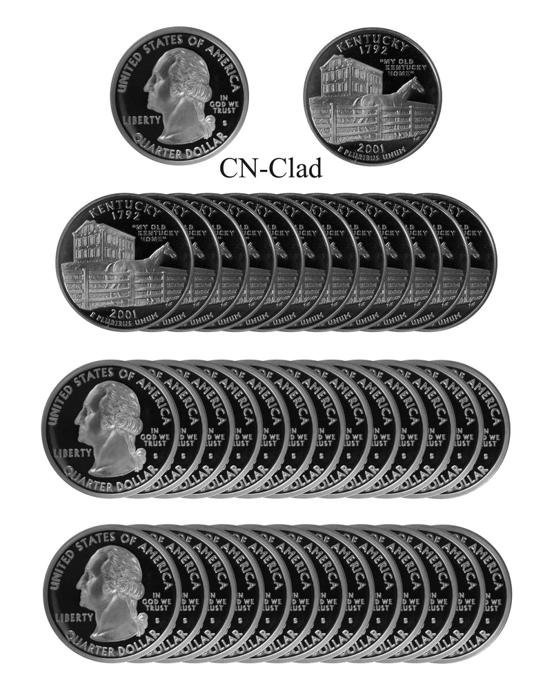 2001 S Kentucky State Quarter Proof Roll CN-Clad (40 Coins)