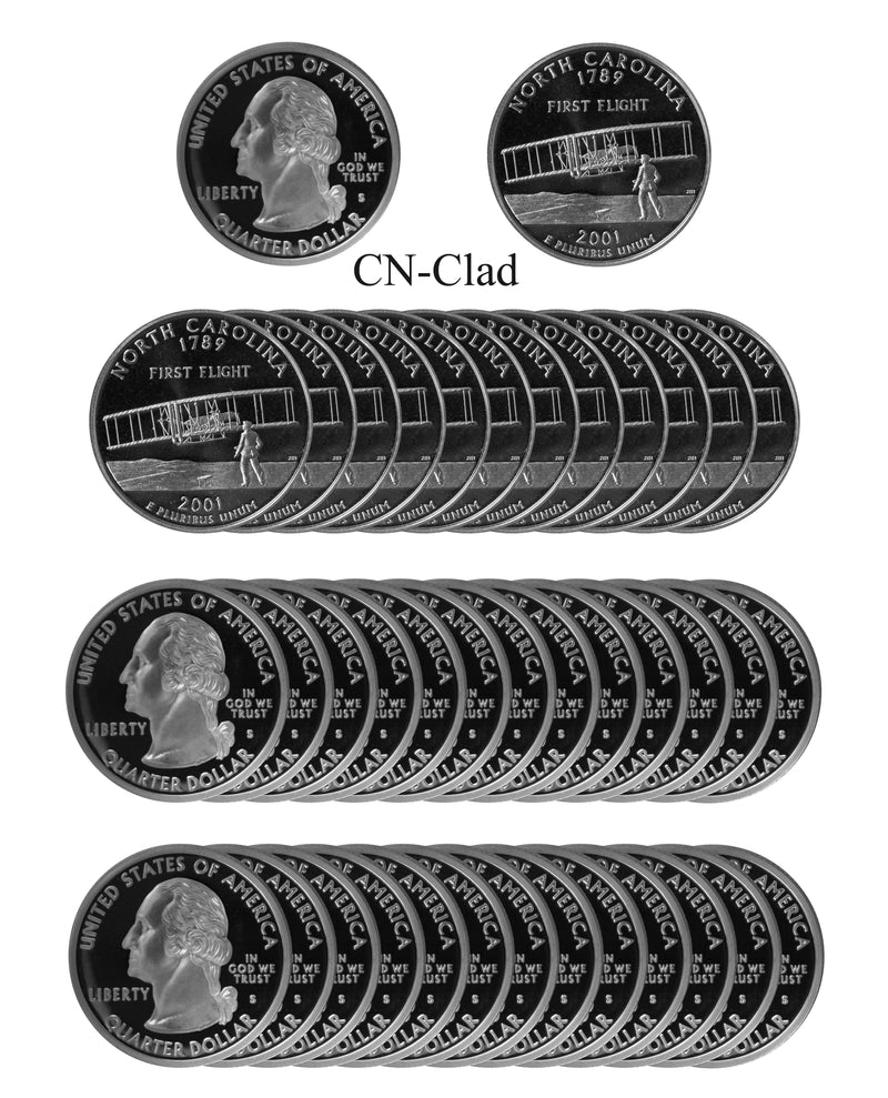 2001 S North Carolina State Quarter Proof Roll CN-Clad (40 Coins)