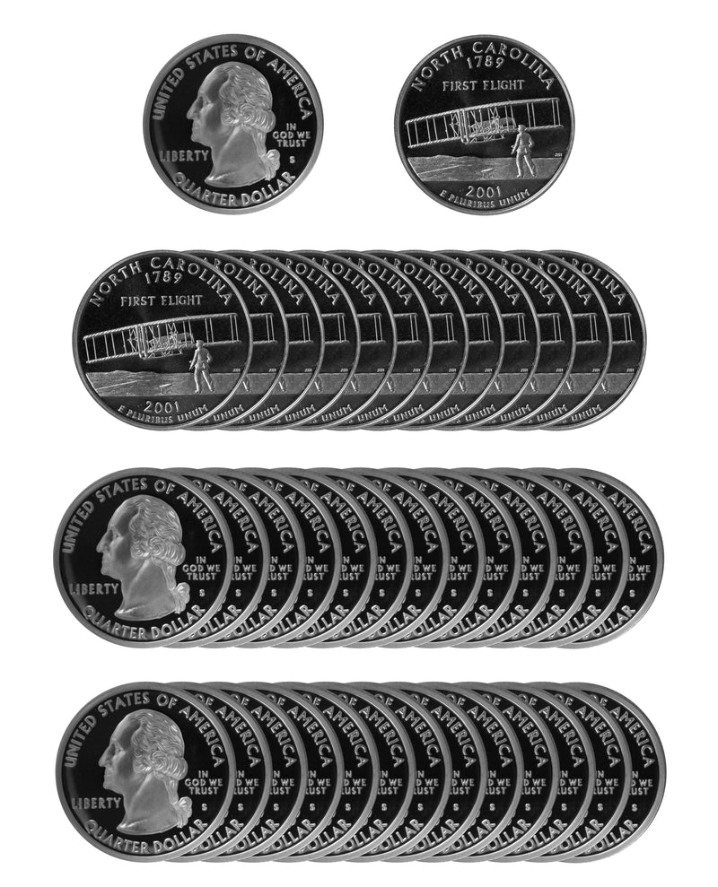 2001 S North Carolina State Quarter Proof Roll 90% Silver (40 Coins)