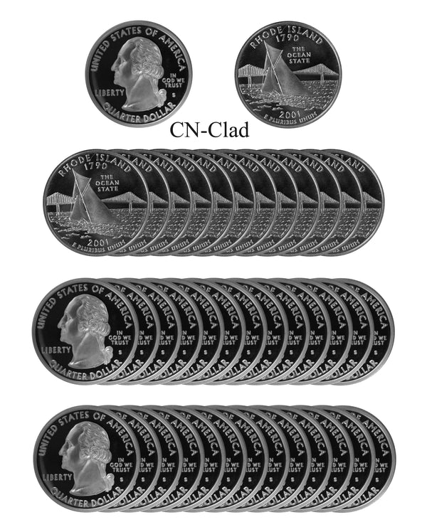 2001 S Rhode Island State Quarter Proof Roll CN-Clad (40 Coins)
