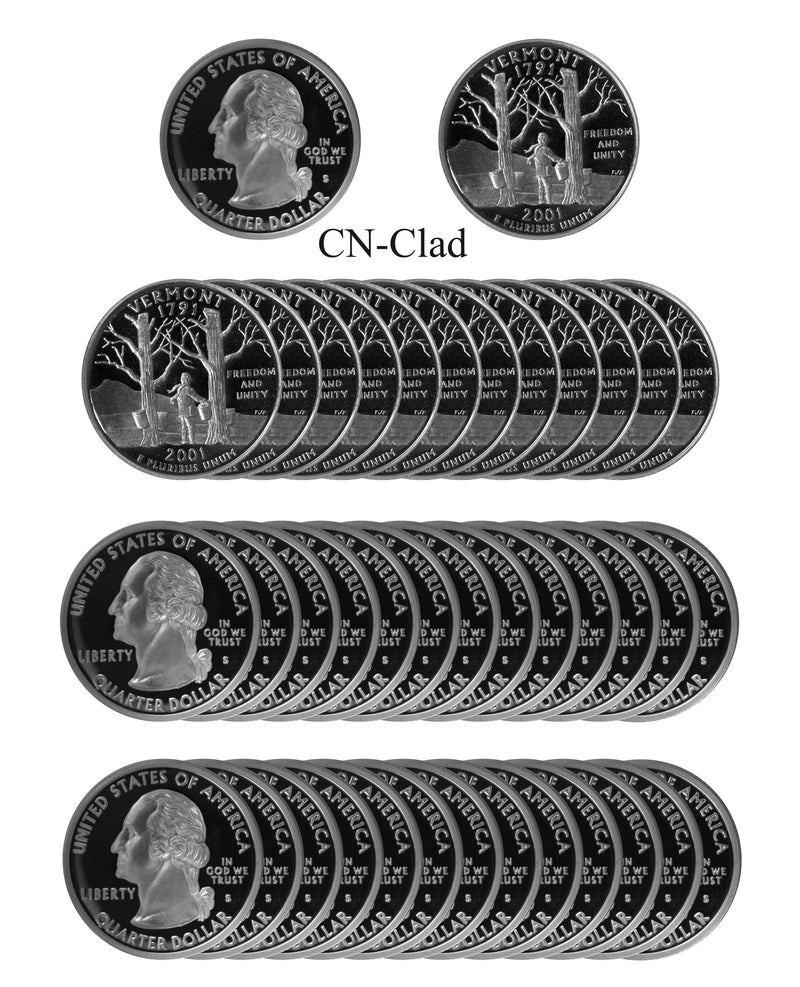2001 S Vermont State Quarter Proof Roll CN-Clad (40 Coins)