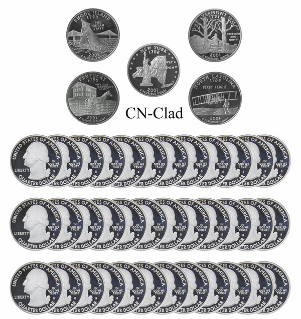 2001 S State Quarter Gem Deep Cameo Proof Roll CN-Clad (40 Coins)