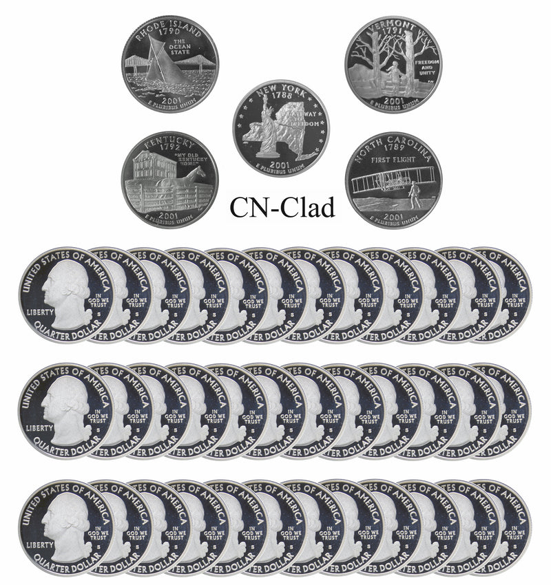 2001 S State Quarter Gem Deep Cameo Proof Roll CN-Clad (40 Coins)