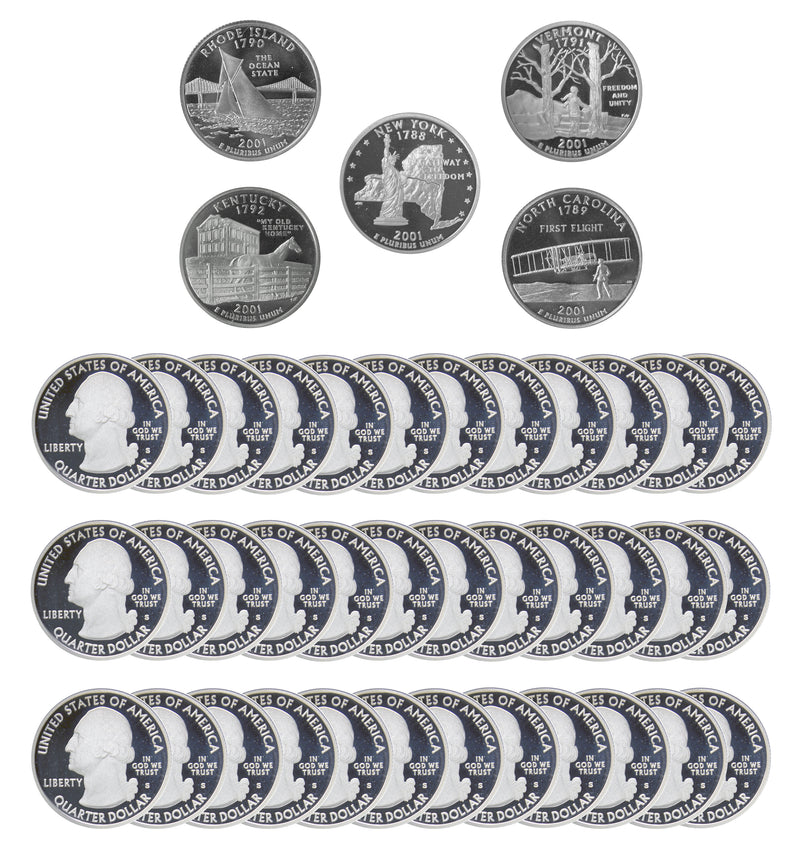 2001 S State Quarter Proof Roll Gem Deep Cameo 90% Silver (40 Coins)