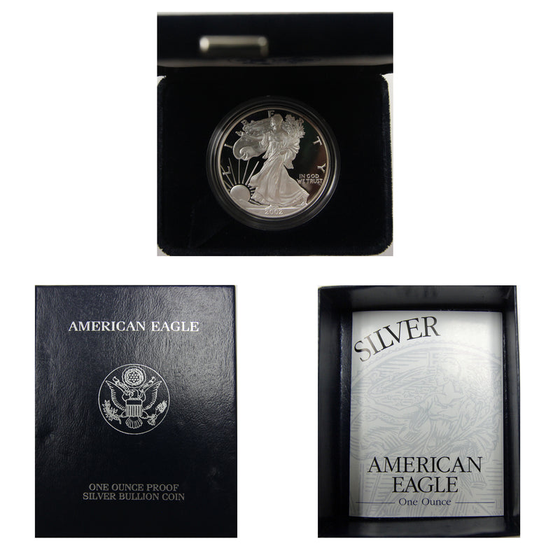 2002 W American Eagle Silver Proof 1 oz dollar - w/box & Coa