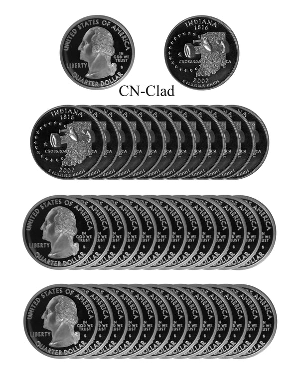 2002 S Indiana State Quarter Proof Roll CN-Clad (40 Coins)