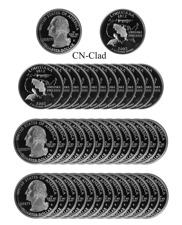 2002 S Louisiana State Quarter Proof Roll CN-Clad (40 Coins)