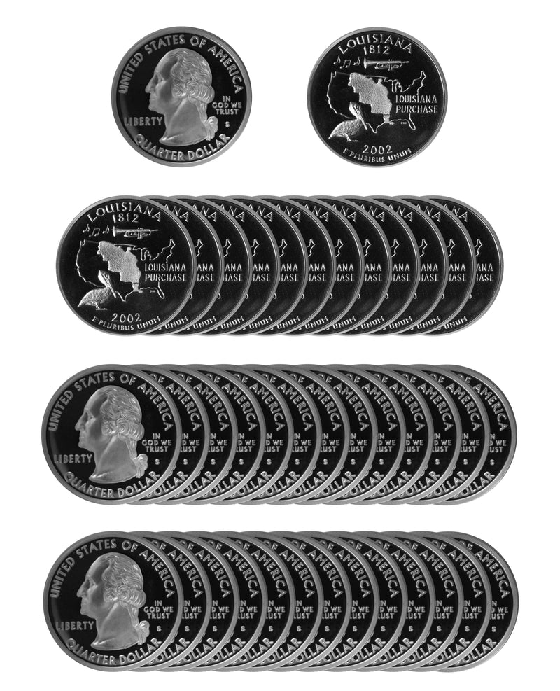 2002 S Louisiana State Quarter Proof Roll 90% Silver (40 Coins)