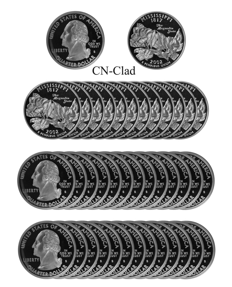 2002 S Mississippi State Quarter Proof Roll CN-Clad (40 Coins)