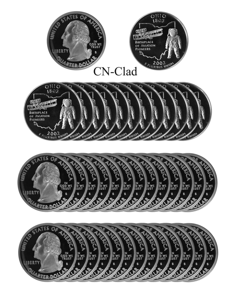 2002 S Ohio State Quarter Proof Roll CN-Clad (40 Coins)