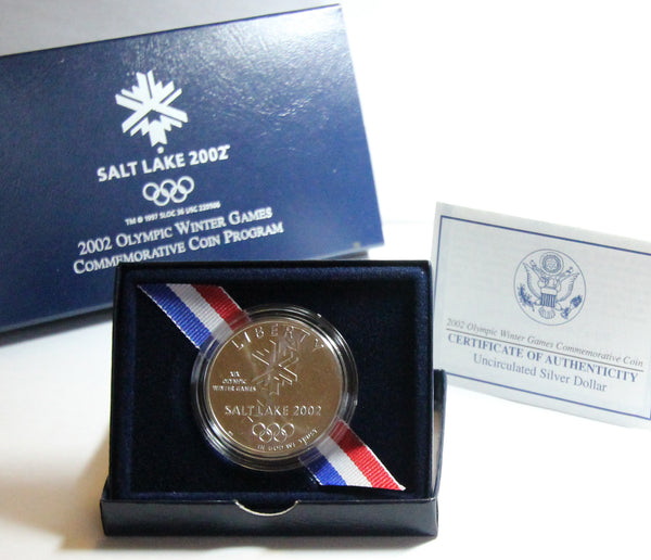 2002-P Salt Lake City Olympics Uncirculated Commemorative Dollar 90% Silver OGP