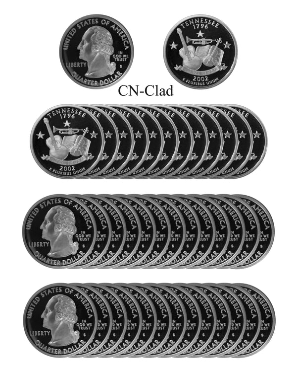 2002 S Tennessee State Quarter Proof Roll CN-Clad (40 Coins)