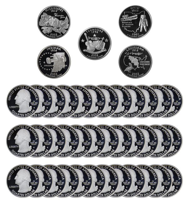 2002 S State Quarter Proof Roll Gem Deep Cameo 90% Silver (40 Coins)