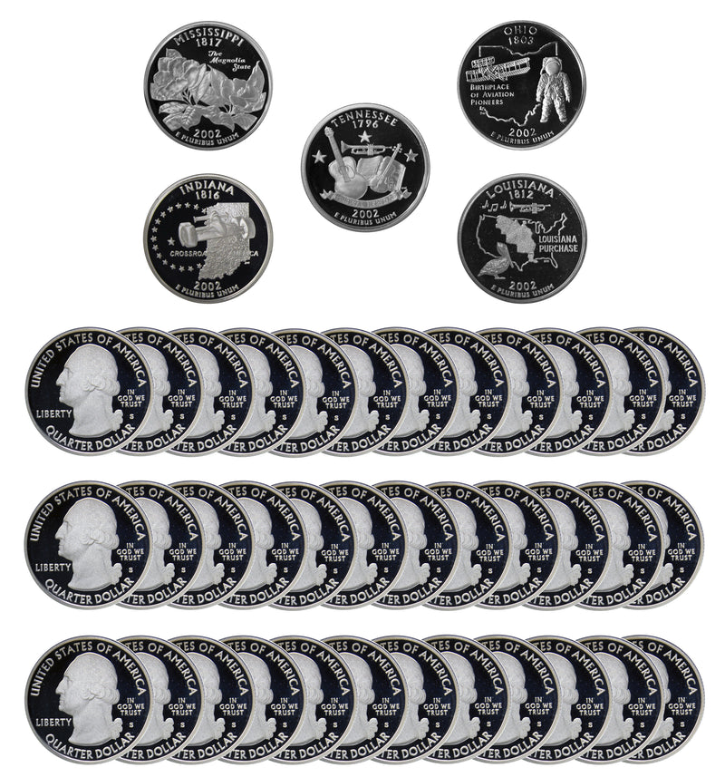2002 S State Quarter Proof Roll Gem Deep Cameo 90% Silver (40 Coins)