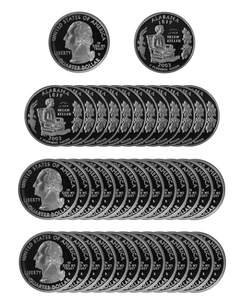 2003 S Alabama State Quarter Proof Roll 90% Silver (40 Coins)