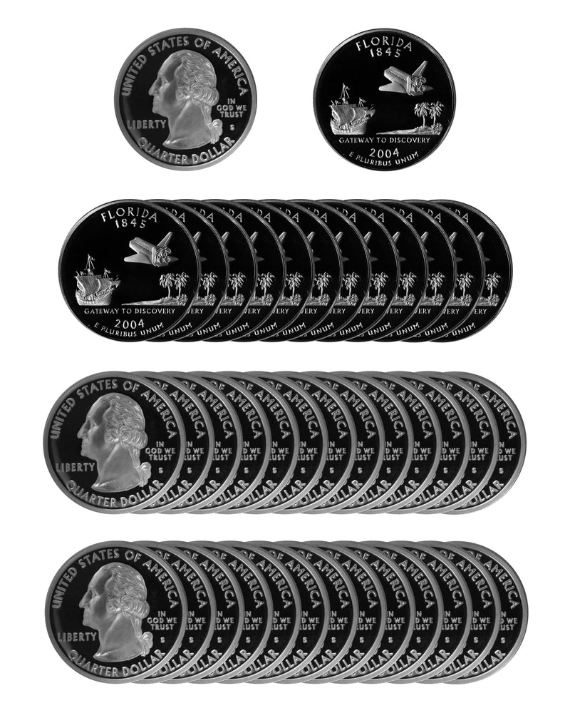 2004 S Florida State Quarter Proof Roll 90% Silver (40 Coins)