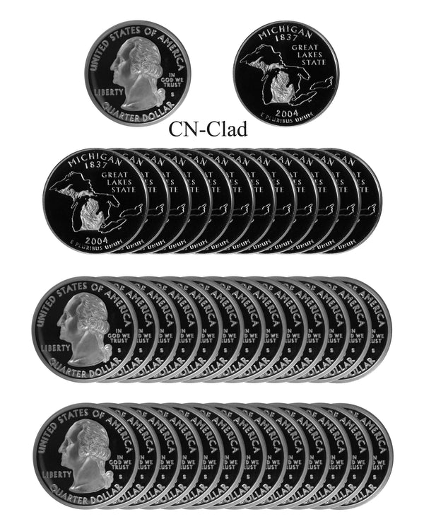 2004 S Michigan State Quarter Proof Roll CN-Clad (40 Coins)