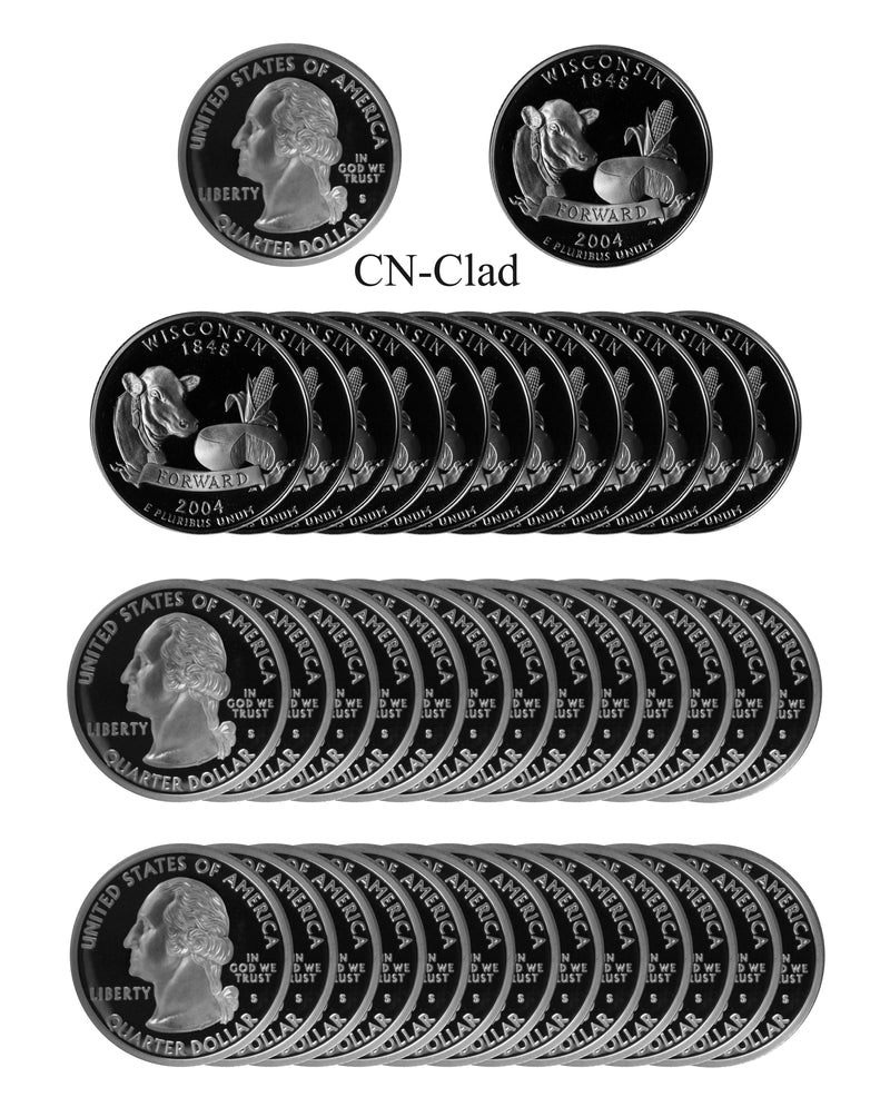 2004 S Wisconsin State Quarter Proof Roll CN-Clad (40 Coins)