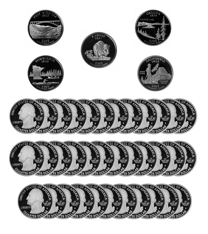 2005 S State Quarter Proof Roll Gem Deep Cameo 90% Silver (40 Coins)