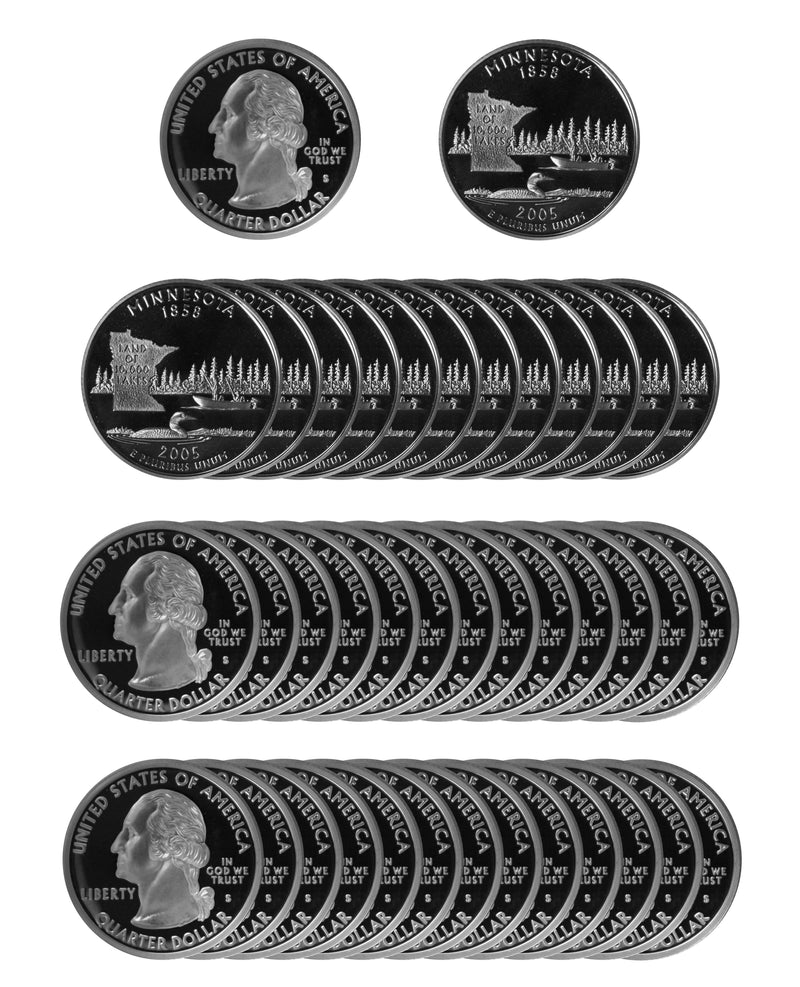 2005 S Minnesota State Quarter Proof Roll 90% Silver (40 Coins)