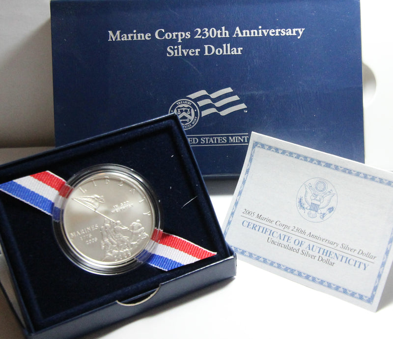 2005-P Marine Corps Uncirculated Commemorative Dollar 90% Silver OGP