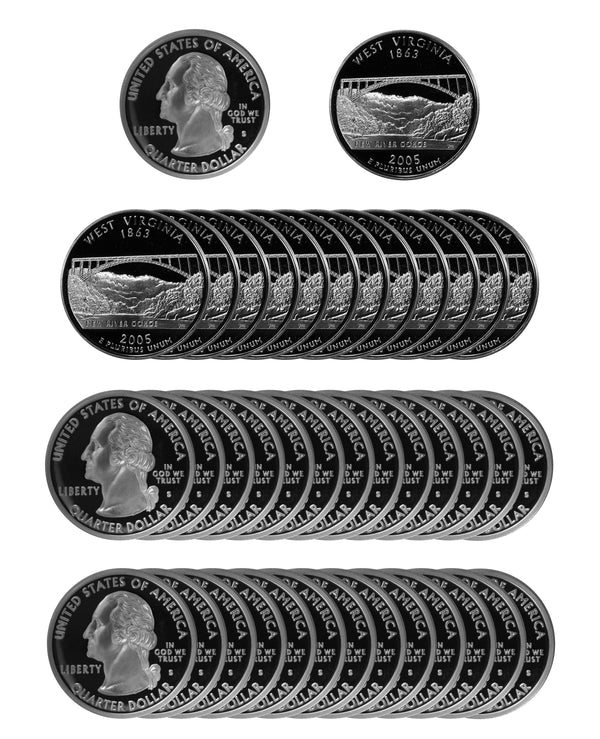 2005 S West Virginia State Quarter Proof Roll 90% Silver (40 Coins)