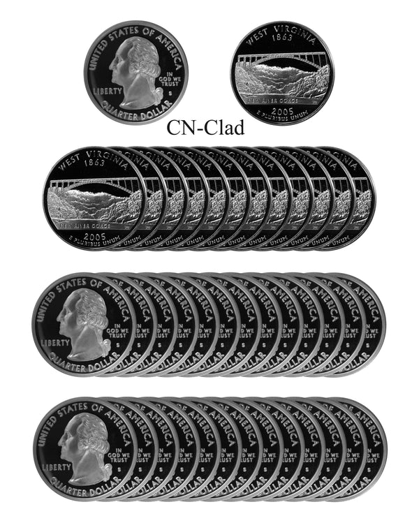 2005 S West Virginia State Quarter Proof Roll CN-Clad (40 Coins)