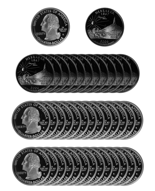 2006 S Nebraska State Quarter Proof Roll 90% Silver (40 Coins)