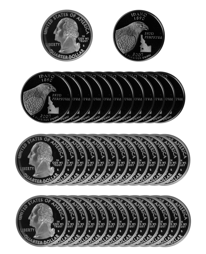 2007 S Idaho State Quarter Proof Roll 90% Silver (40 Coins)