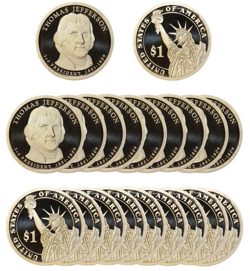 2007 S Thomas Jefferson Presidential Dollar Proof Roll (20 Coins)