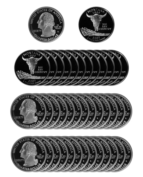 2007 S Montana State Quarter Proof Roll 90% Silver (40 Coins)