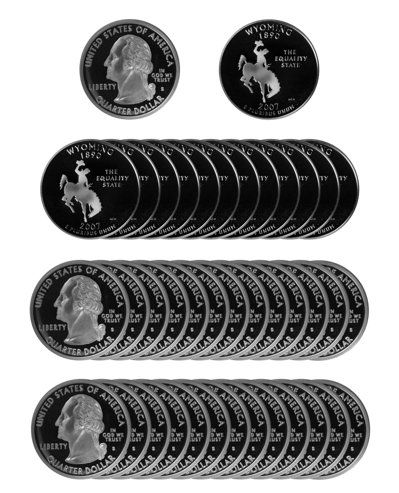 2007 S Wyoming State Quarter Proof Roll 90% Silver (40 Coins)