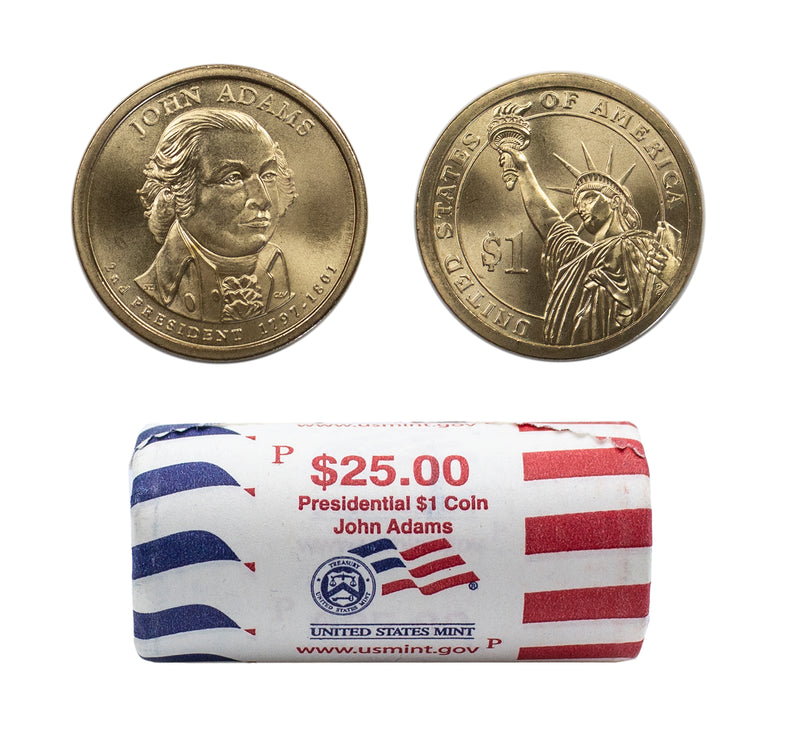 2007 -D John Adams Presidential Dollar Mint Roll BU 25 US Coin