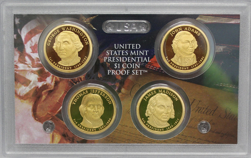 2007 S Presidential Dollar  US Mint Poof set in Lense NO BOX or COA 4 US Coins